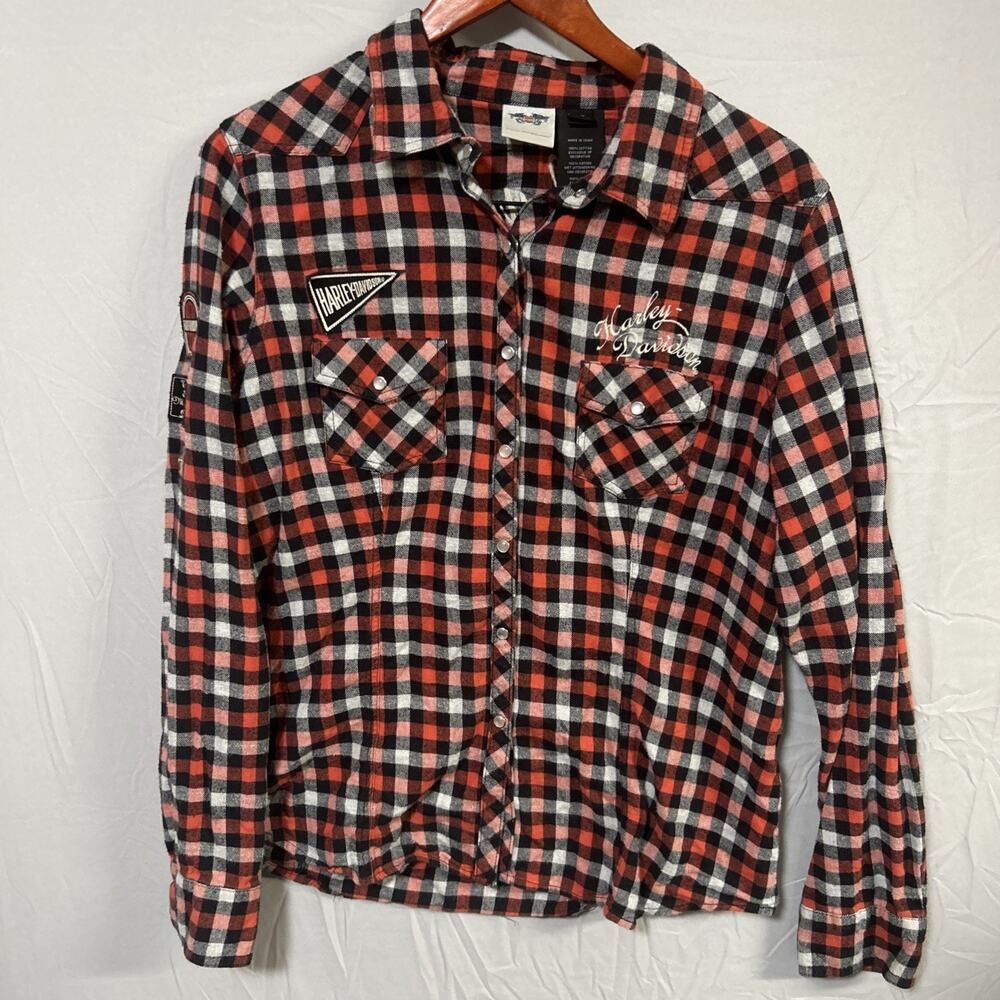 Harley Davidson Women’s XL 100th Anniversary Flannel Red Plaid Embroidered Y2K